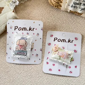 Lot de barrettes à cheveux en tissu style coréen avec illustration chien et lapin rose