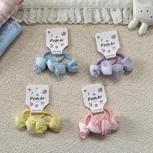 Sweet Korean Style Kids Bowknot Hair Ties Fabric Floral Artificial Pearl Ponytail Holders Girls Macaron Color Hair Accessories