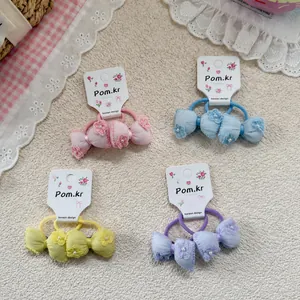 Sweet candy-colored bow hair ties with floral and pearl accents for kids, set of 8 pieces