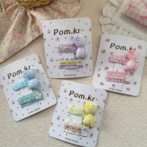 Sweet Korean style girls bow and star hair clips set in pastel colors for spring