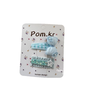 Sweet Korean style girls bow hair clips set with floral embroidery and star detail