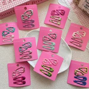 Glitter Sequin Heart Waterdrop Hair Clip Set For Girls Princess Korean Style Fabric Alloy Snap Clips Hair Accessories
