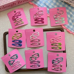 Glittering heart and waterdrop BB hair clips set for kids and girls in various colors
