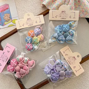 Chouchous en Tissu de Dessin Animé Mignons pour Enfants Filles à Carreaux Pois Cœur Bouton Élastiques à Cheveux Doux Accessoires de Cheveux Coréens