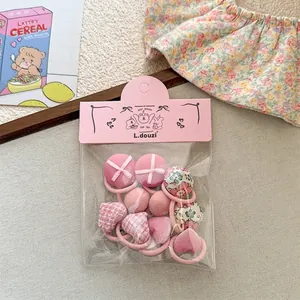 Lot d'élastiques à cheveux roses avec cœurs en tissu et boutons, emballage pratique