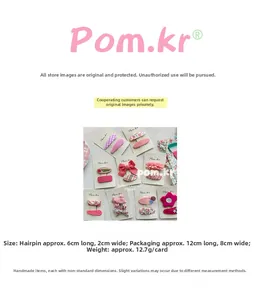 Détail du lot de barrettes à fleurs avec dimensions précises et informations de poids