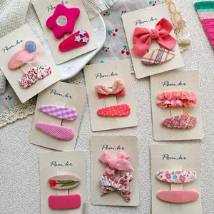 Lot de barrettes pour filles avec nœuds en tissu fleuri et motifs brodés