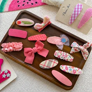 Lot de barrettes à cheveux roses avec nœuds et motifs floraux pour filles