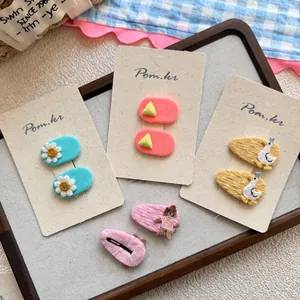 Set di fermagli per capelli in tessuto ricamato con fiori per bambine stile coreano