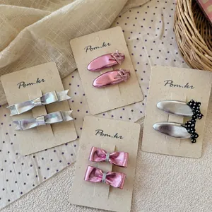 Fermagli per Capelli con Fiocco Dolce per Ragazze in Ecopelle Metallica con Pois BB Forcina Fatti a Mano Accessori Moda Principessa