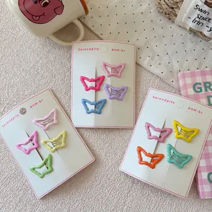 Sweet Macaron Butterfly Hair Clips For Kids Hollow Alloy Handmade Hairpin Girls Hair Styling Accessories