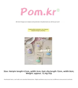 Detailed view of colorful pastel waterdrop hair clips with knit flower ornaments