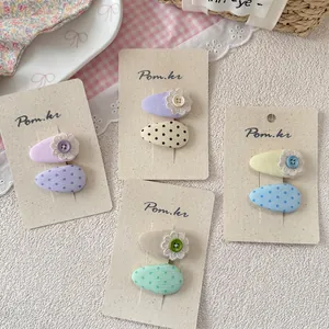 Sweet Handmade Fabric Hair Clips Set For Kids Girls Lace Floral Polka Dot BB Clips Korean Style Hair Accessories Headwear Gift