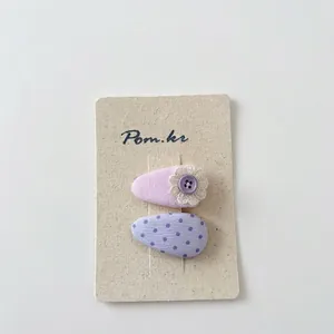 Sweet purple fabric hair clips set with lace flower and polka dots for girls