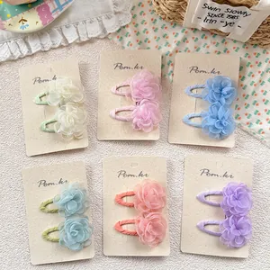 Handmade Chiffon Flower BB Hair Clips For Girls Sweet Floral Hairpins Cute Korean Style Kids Hair Accessories Macaron Colors