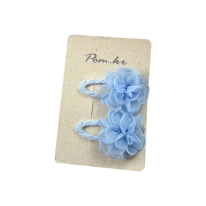 Floral chiffon hair clips in light blue with bead center for girls and women
