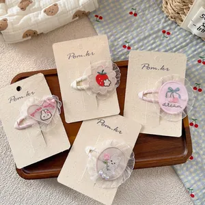 Korean Style Embroidered Lace Hair Clips Cute Heart Cherry Bunny High Elasticity Hairpins For Kids Girls Fashion Accessories
