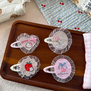 4-piece set of embroidered lace hair clips with cute rabbit and strawberry designs