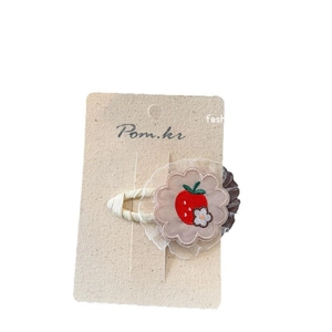 Sweet Korean lace hair tie with embroidered strawberry and white flower for girls