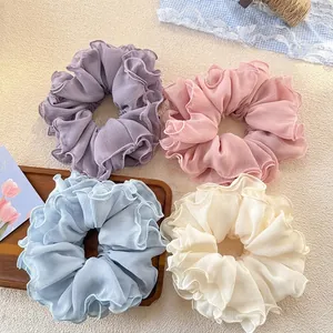 Korean Style Chiffon Flower Ruffle Scrunchies Oversized Elastic Hair Ties Sweet Hair Bands For Kids Girls Hair Accessories