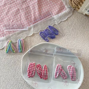 Set de barrettes à cheveux BB vichy coréennes avec motifs à carreaux colorés en sachets