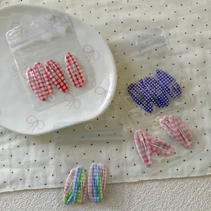 Lot de barrettes BB style coréen à carreaux colorés rouge violet et rose mignonnes