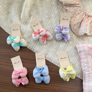 Lot de six barrettes à cheveux en tissu en forme de cœur avec nœuds pour filles