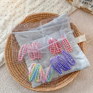 Pinces à Cheveux Gingham de Style Coréen Mignon Preppy Alliage Tissu Goutte BB Pinces pour École Quotidienne Filles Enfants Accessoires de Cheveux