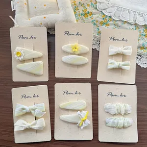 Barrettes à Cheveux Nœud en Tissu Doux pour Filles Fait Main Fleurs Gingham Dentelle Épingles Enfants Accessoires Coiffure