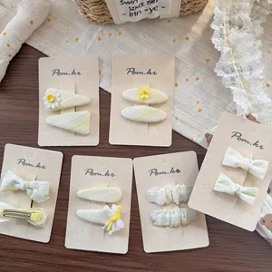 Lot de 6 barrettes à cheveux douces en dentelle jaune crème et blanc pour filles et bébés
