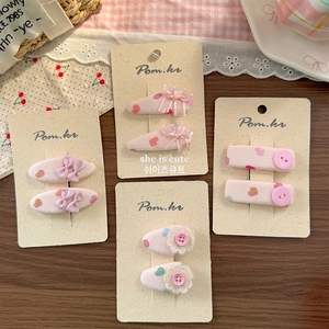 Koreanischer Stil Süße Rosa Stoff Schleife Haarspangen Set Für Kinder Mädchen Blumen Herz Druck Stoff Umhüllt Haarspangen