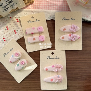 Haarklammern aus Stoff Set mit rosa Herzmustern und Schleifen für Mädchen