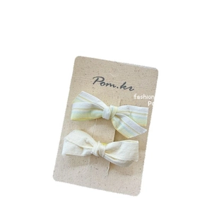 Lot de barrettes à nœuds papillon en dentelle pour filles à rayures jaunes et crème