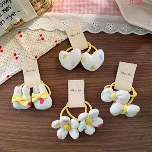 Korean Style Sweet Cloth Fabric Hair Ties Heart Floral Rabbit Bow Elastic Bands For Girls Daily Styling Decorative Holders