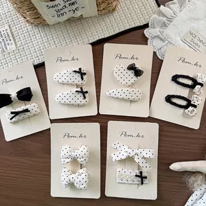 Koreaanse Stijl Balletcore Stippen Strik Haarclips Voor Vrouwen Meisjes Zoet Stof Hart Vierkant Waterdruppel Haarpunten Sieraden