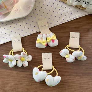 Floral and heart pattern fabric hair ties set for girls with soft elastic rubber bands