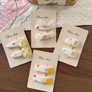 Korean Style Fabric Bow Flower Hair Clips For Girls Handmade Checkered Heart Print Hair Barrettes Sweet Kids Hair Accessories Set