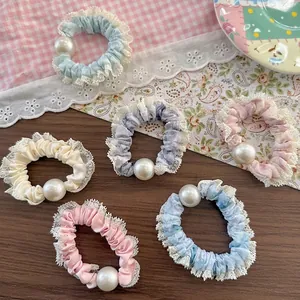 Elegante Spitze Künstliche Perle Satin Haargummis Für Damen Mädchen Balletcore Süße Rüschen Haarbänder Elastische Haarschmuck