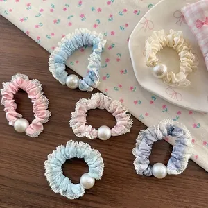 Ballett-Haargummis mit Spitze und weißen Perlen in sechs zarten floralen Pastellfarben