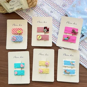 Détails de barrettes pour filles en tissu à carreaux avec motifs de dessins animés mignons