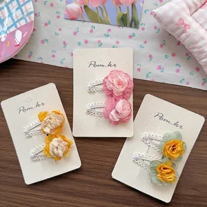 Sweet floral hair clips set with chiffon flowers, lace edges, and pastel colors