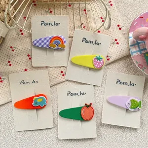 Set of 5 cute embroidered fruit and animal hair clips for girls on display card