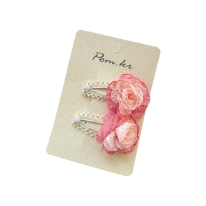 Sweet pink chiffon flower hair clips with lace and pearl accents for women and girls
