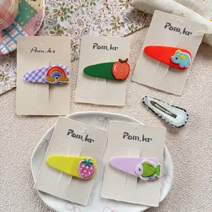 Five-piece embroidered children's hair clip set with rainbow, fruit and elephant patterns