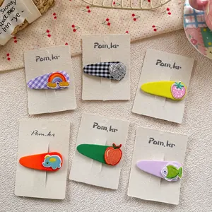 Set of 6 cute Korean style embroidered hair clips for girls with fruit and animal motifs