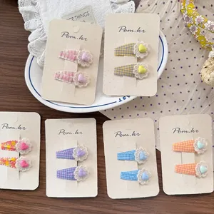 Barrettes À Cheveux En Dentelle À Fleurs Plaid Pour Filles Pinces À Cliquet Pastorales Douces Accessoires Cheveux Enfants