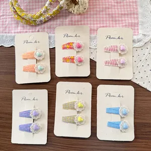 Barrettes à fleurs en dentelle pour filles avec tissu à carreaux et cœurs colorés