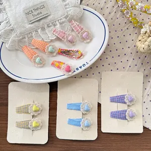 Ensemble de pinces à cheveux coréennes à fleurs, dentelle, carreaux et cœurs pour filles