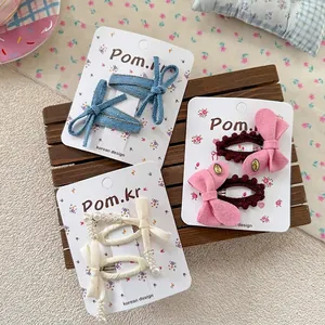 Korean Style Bow Hair Clips For Girls Kids Handmade Cloth Denim Sweet Artificial Pearl Side Bangs Barrettes Headwear Hair Accessories