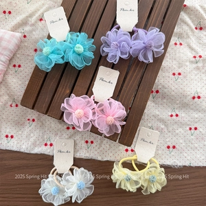 Élastiques à cheveux fleurs en maille pastel pour filles sur fond floral élégant